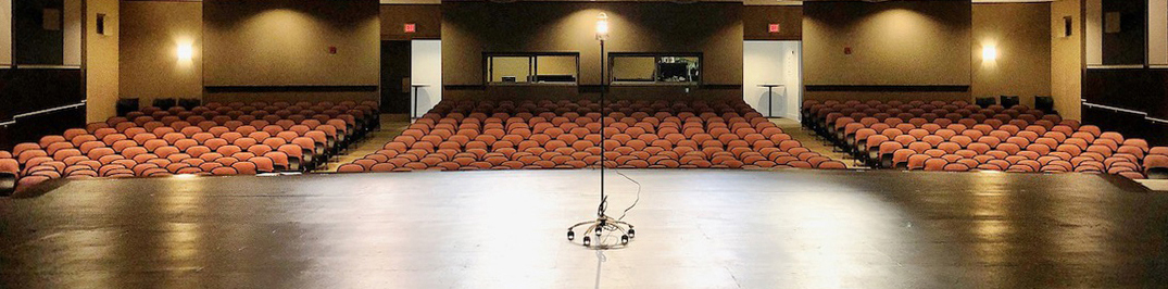 View from the stage at Chipola Center for the Arts, looking out onto empty seats