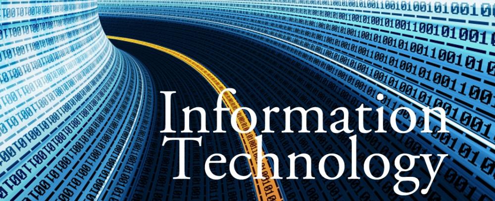 Road with computer symbols and the words Information Technology