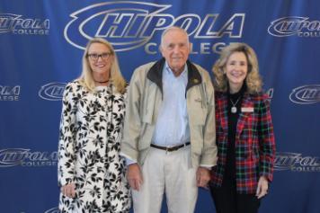 Dr. Arlene Davis, Dean of Business & Technology, Gen. James Hart and Dr. Sarah Clemmons, Chipola College President