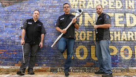 TECH GARAGE SEASON 7—Chipola College Automotive instructor John Gardner (center) has signed on for season 7 of the television show, “Tech Garage,” presented by RockAuto.com airing on MotorTrend TV. Gardner is pictured along with co-host, Josh Ellis, Chipola Assistant Auto Tech Instructor (right), and multitalented automotive journalist, Dave Dobson.