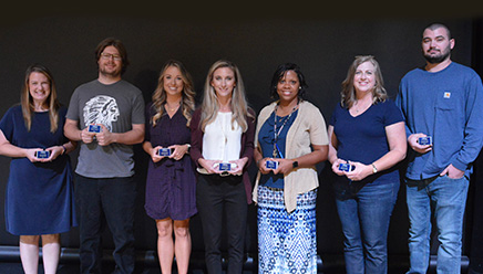 Cutline:  Chipola Photo FIVE YEARS AT CHIPOLA—Employees of Chipola College were recognized for years of service on August 15.  Employees were awarded certificates in five-year increments.  Five year employees are, from left: Stephanie Ward, Joshua Tetlow, Mackenzie Johnson, Katherine Hayes, Ashley Harvey, Shelly Blanchette and Cody Baxter. Not pictured is Annamarie Johnson.