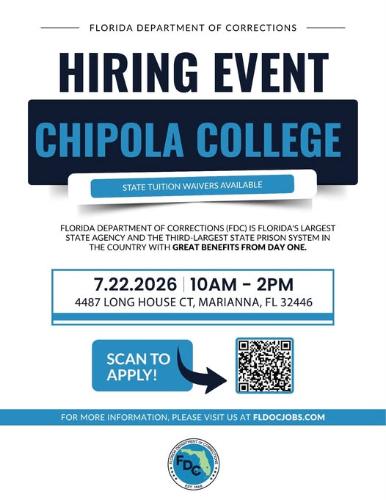 Florida Department of Corrections Hiring Event at Chipola College. 