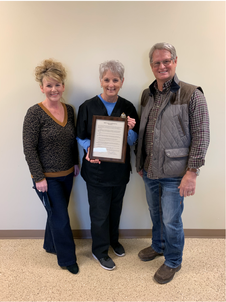 Ada Scott, Teaching Assistant in the Chipola College Cosmetology program, (center) recently retired from the college. She is pictured with Paige Vanderwerf, Cosmetology Instructor, and Darwin Gilmore, Dean of Workforce Education.