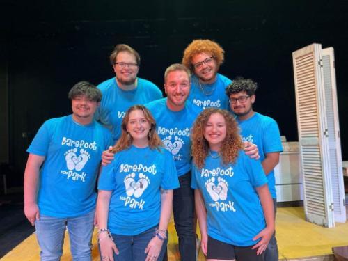 Pictured are: Back row, L to R: Caden Kearns, Aaron Thomas Moore (Director), Michael Green, Angel Gabriel Tirado. Front row: L to R Carson Neel, Hannah Harris, Aly Matthews