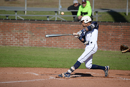 A Chipola baseball player in mid-swing