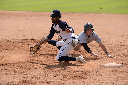 A Chipola baseball player in mid-swing