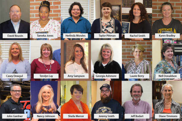 Employees were awarded certificates in five-year increments from left: Top Row: David Bouvin, Tameka Jones, Herlinda Morales, Taylor Pittman, Rachel Smith, and Karen Bradley. Second Row: Casey Dowgul, Terolyn Lay, Amy Sampson, Georgia Ashmore, Laurie Berry, and Nell Donaldson. Bottom Row: John Gardner, Nancy Johnson, Sheila Mercer, Jeremy Smith, Jeff Bodart, and Diane Timmons.