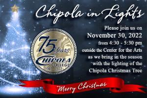 Please Join us on November 30, 2022 from 4:30-5:30 pm outside the Center for the Arts as we bring in the season with the lighting of the Chipola Christmas Tree.