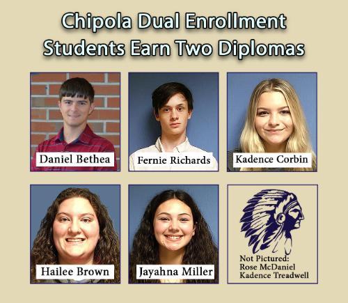 Dual Enrollment Summer Academy Students Earn Two Diplomas. Students pictured are Daniel Bethea, Fernie Richards, Kadence Corbin, Hailee Brown, Jayahna Miller. Not Pictured are Rose McDaniel and Kadence Treadwell.