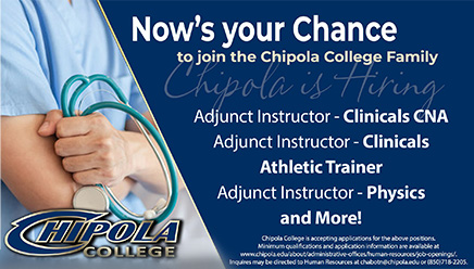 Now's your Chance to join the Chipola College Family. Chipola is Hiring Instructors: Electricity-Workforce Development; Information Technology Instructor in Cyber Security; Adjunct Instructor Various Positions.