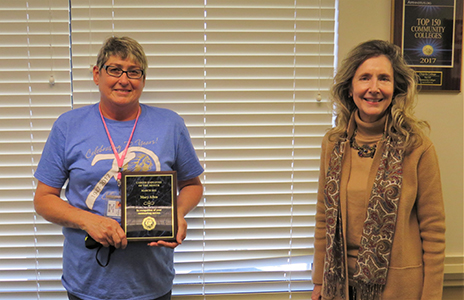 Pictured from left, are: Career employee of the month Mary Allen and Chipola president, Dr. Sarah Clemmons.