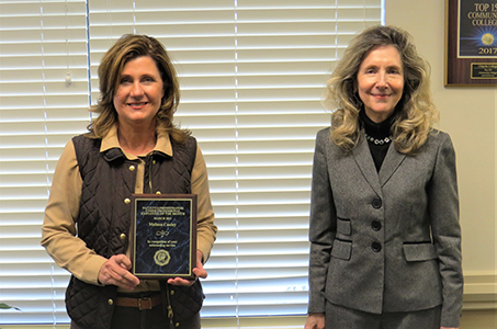 Melissa Cauley has been selected the Chipola College Faculty/Administrator/Other Professional Award of the month for March. Cauley serves as an Associate Vice President of Student Affairs and has worked at the college since 2014.  Pictured from left are, Melissa Cauley and Chipola president Dr. Sarah Clemmons.