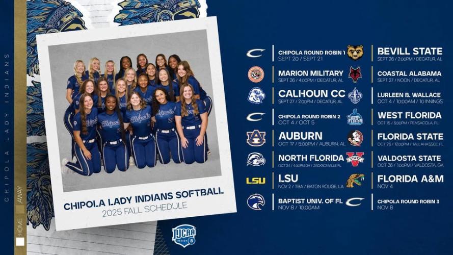 The Lady Indians will begin with the Chipola Round Robin I on September 20–21. The schedule also includes games against Auburn, LSU, Florida State, and West Florida.