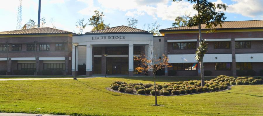 front of the health science building entrance