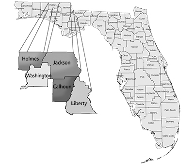 Map of the Chipola District including Jackson, Washington, Holmes, Liberty and Calhoun counties.