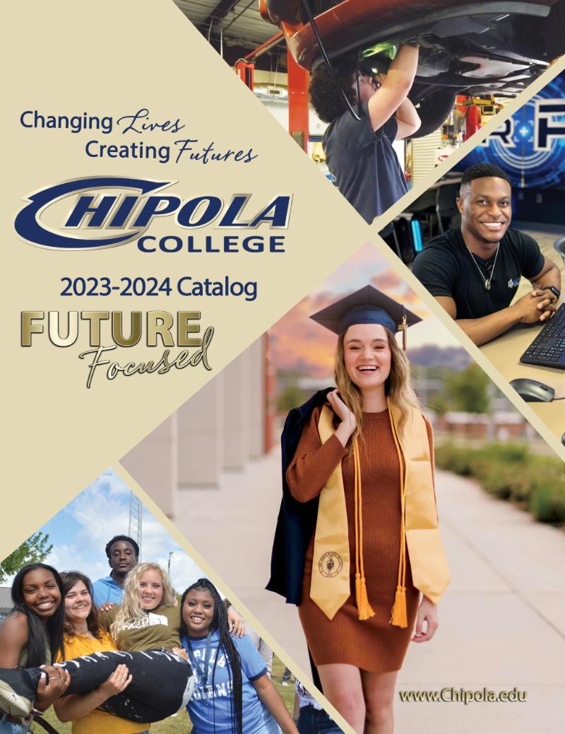 Cover of the 23-24 Chipola College Catalog, featuring a photo collage of students in various activities.